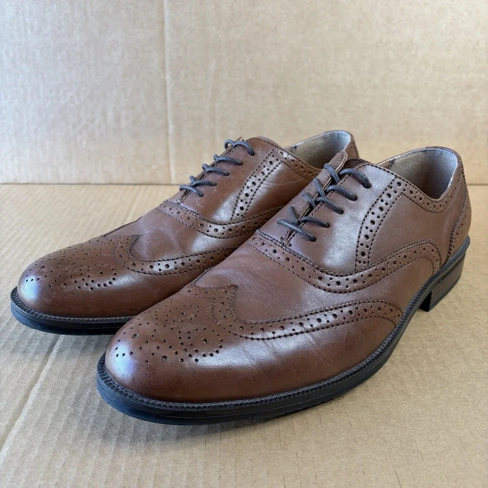 GH Bass Mens Brown Leather Wingtip Brogue Oxford Dress Shoes Lace Up